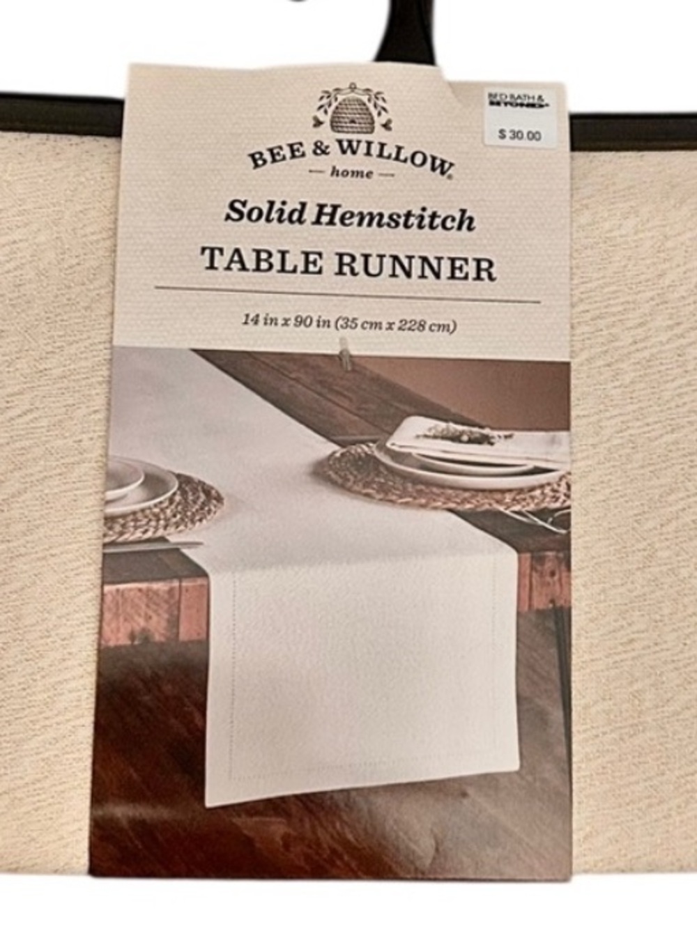 NWT Bee & Willow Solid Hemstitch Table Runner 14” x 90” Cream Color Holiday